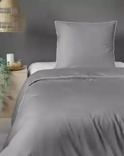 Detexpol Pościel satynowa 140x200 szara jasna z lamówką z jedną poszewką Mako Satin 62