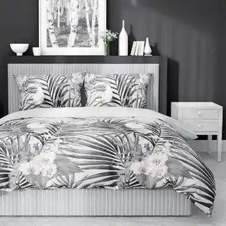 Detexpol Pościel satynowa 140x200 szara liście 4401 B z jedną poszewką Home Satin 122