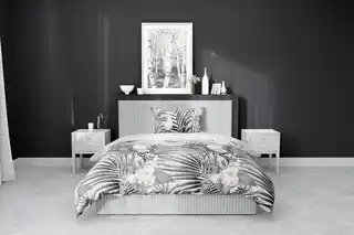 Detexpol Pościel satynowa 140x200 szara liście 4401 B z jedną poszewką Home Satin 122
