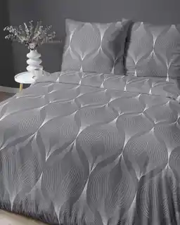 Detexpol Pościel satynowa 140x200 szara liście z jedną poszewką 4926 B Home Satin 81