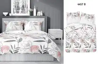 Detexpol Pościel satynowa 160x200 4457 B biała szara pudrowa kwiaty liście Home Satin 126