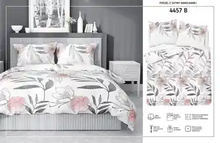 Detexpol Pościel satynowa 160x200 4457 B biała szara pudrowa kwiaty liście Home Satin 126