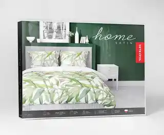 Detexpol Pościel satynowa 160x200 biała zielona liście 4922 A Home Satin 81