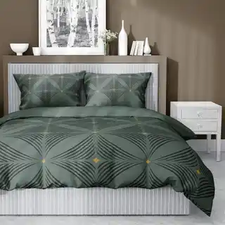 Detexpol Pościel satynowa 160x200 butelkowa zielona geometryczna Home Satin 71