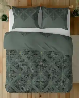Detexpol Pościel satynowa 160x200 butelkowa zielona geometryczna Home Satin 71
