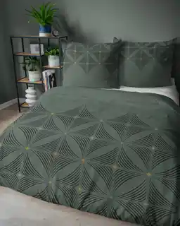 Detexpol Pościel satynowa 160x200 butelkowa zielona geometryczna Home Satin 71