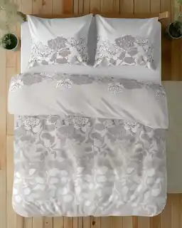 Detexpol Pościel satynowa 160x200 Home Satin 11 beżowa jasna szara biała kwiaty liście