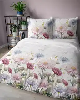 Detexpol Pościel satynowa 160x200 Home Satin 71 biała kolorowe pastelowe kwiaty