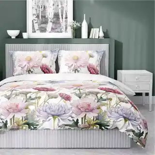 Detexpol Pościel satynowa 160x200 Home Satin 71 biała kolorowe pastelowe kwiaty