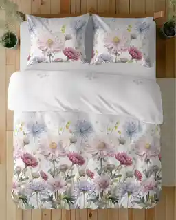 Detexpol Pościel satynowa 160x200 Home Satin 71 biała kolorowe pastelowe kwiaty