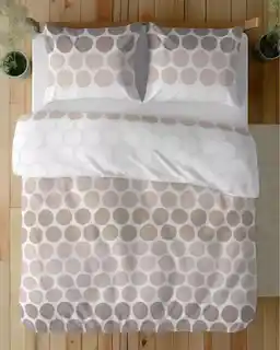 Detexpol Pościel satynowa 160x200 Home Satin 71 biała w beżowe grochy