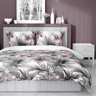 Detexpol Pościel satynowa 160x200 Home Satin 71 Biała w kwiaty i liście