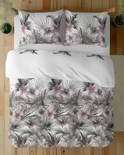 Detexpol Pościel satynowa 160x200 Home Satin 71 Biała w kwiaty i liście