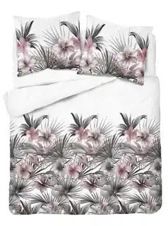 Detexpol Pościel satynowa 160x200 Home Satin 71 Biała w kwiaty i liście