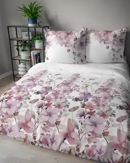 Detexpol Pościel satynowa 160x200 Home Satin 71 Biała w pastelowe kwiaty