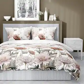 Detexpol Pościel satynowa 160x200 Home Satin 71 biała w pudrowe kwiaty