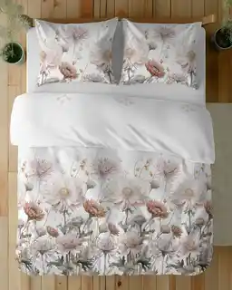 Detexpol Pościel satynowa 160x200 Home Satin 71 biała w pudrowe kwiaty