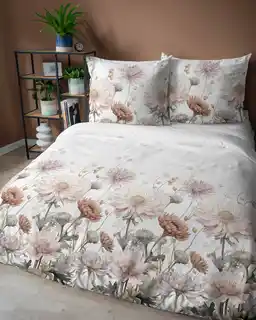 Detexpol Pościel satynowa 160x200 Home Satin 71 biała w pudrowe kwiaty