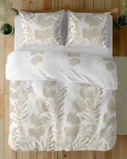 Detexpol Pościel satynowa 160x200 Home Satin 71 Biała w złoto-beżowe liście