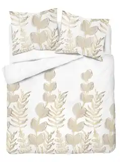 Detexpol Pościel satynowa 160x200 Home Satin 71 Biała w złoto-beżowe liście