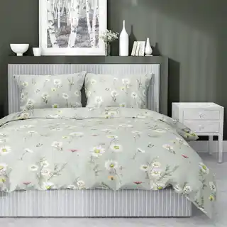 Detexpol Pościel satynowa 160x200 Home Satin 71 szałwiowa polne kwiaty