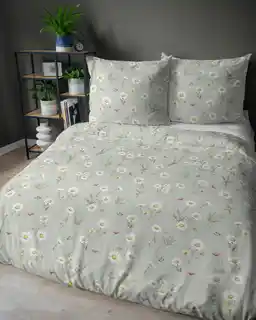 Detexpol Pościel satynowa 160x200 Home Satin 71 szałwiowa polne kwiaty