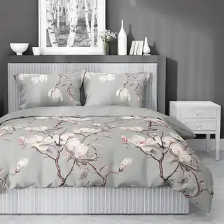 Detexpol Pościel satynowa 160x200 Home Satin 71 Szara z magnolią