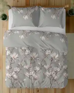 Detexpol Pościel satynowa 160x200 Home Satin 71 Szara z magnolią