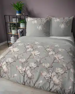 Detexpol Pościel satynowa 160x200 Home Satin 71 Szara z magnolią