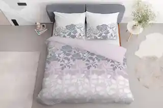 Detexpol Pościel satynowa 160x200 różowa jasna szara biała kwiaty liście 5090 A Home Satin 11