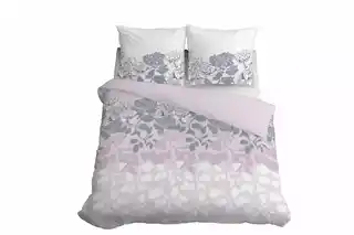 Detexpol Pościel satynowa 160x200 różowa jasna szara biała kwiaty liście 5090 A Home Satin 11