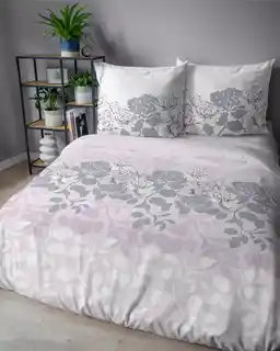 Detexpol Pościel satynowa 160x200 różowa jasna szara biała kwiaty liście 5090 A Home Satin 11