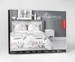 Detexpol Pościel satynowa 180x200 4457 B biała szara pudrowa kwiaty liście Home Satin 126