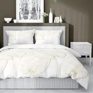 Detexpol Pościel satynowa 180x200 biała kremowa liście A Home Satin 40