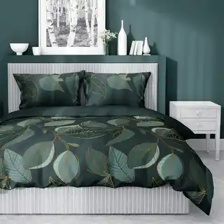 Detexpol Pościel satynowa 180x200 Home Satin 40 zielona ciemna złota liście