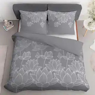 Detexpol Pościel satynowa 180x200 Home Satin 58 szara kwiat lotosu