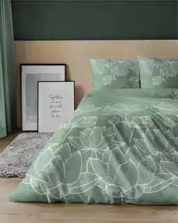 Detexpol Pościel satynowa 180x200 Kwiaty lotosu zielona 4818 A Home Satin 58