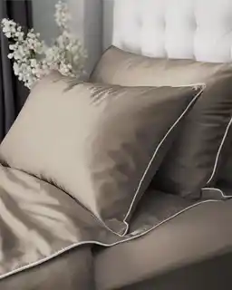 Detexpol Pościel satynowa 180x200 taupe z lamówką Mako Satin 62
