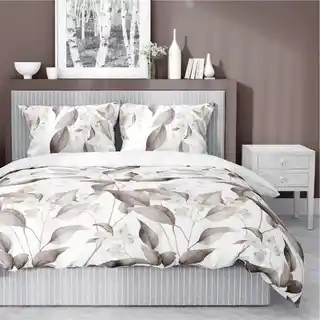 Detexpol Pościel satynowa 220x200 Beżowa brązowe liście 5326 B Home Satin 41