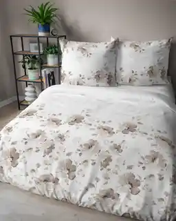 Detexpol Pościel satynowa 220x200 Beżowa brązowy kwiaty 5325 B Home Satin 41