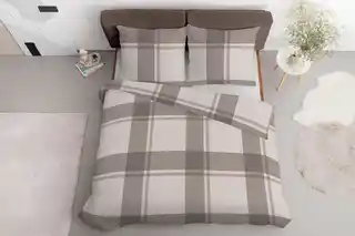 Detexpol Pościel satynowa 220x200 beżowa kratka 5218 B Home Satin 11