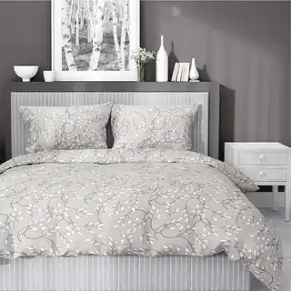 Detexpol Pościel satynowa 220x200 beżowa szara jasna liście drobne 5217 B Home Satin 41