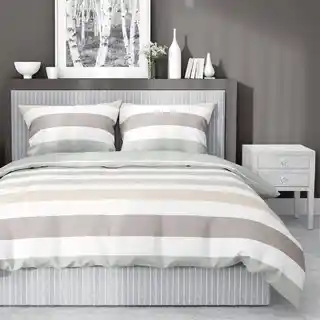 Detexpol Pościel satynowa 220x200 pasy biało kremowo szare Home Satin 27