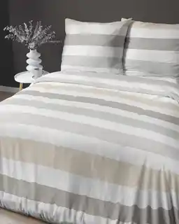 Detexpol Pościel satynowa 220x200 pasy biało kremowo szare Home Satin 27