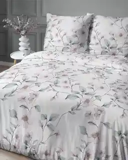 Detexpol Pościel satynowa 220x200 biała miętowa kwiaty 4915 A Home Satin