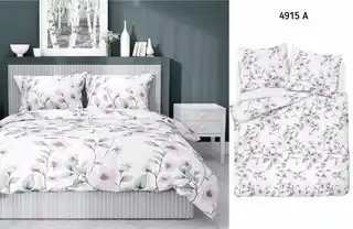 Detexpol Pościel satynowa 220x200 biała miętowa kwiaty 4915 A Home Satin