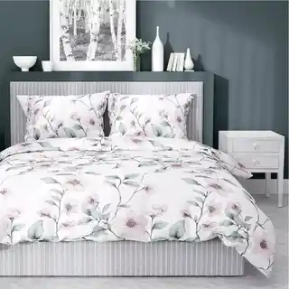 Detexpol Pościel satynowa 220x200 biała miętowa kwiaty 4915 A Home Satin