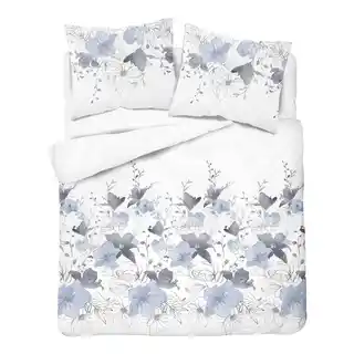 Detexpol Pościel satynowa 220x200 biała niebieska kwiaty 4397 A Home Satin 122