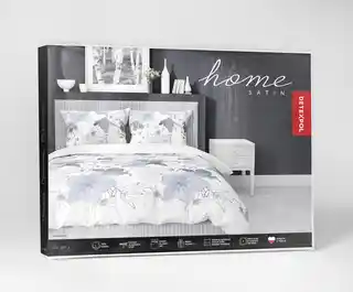 Detexpol Pościel satynowa 220x200 biała niebieska kwiaty 4397 A Home Satin 122