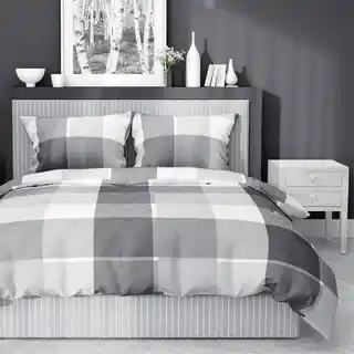 Detexpol Pościel satynowa 220x200 biała szara krata 5055B Home Satin 27